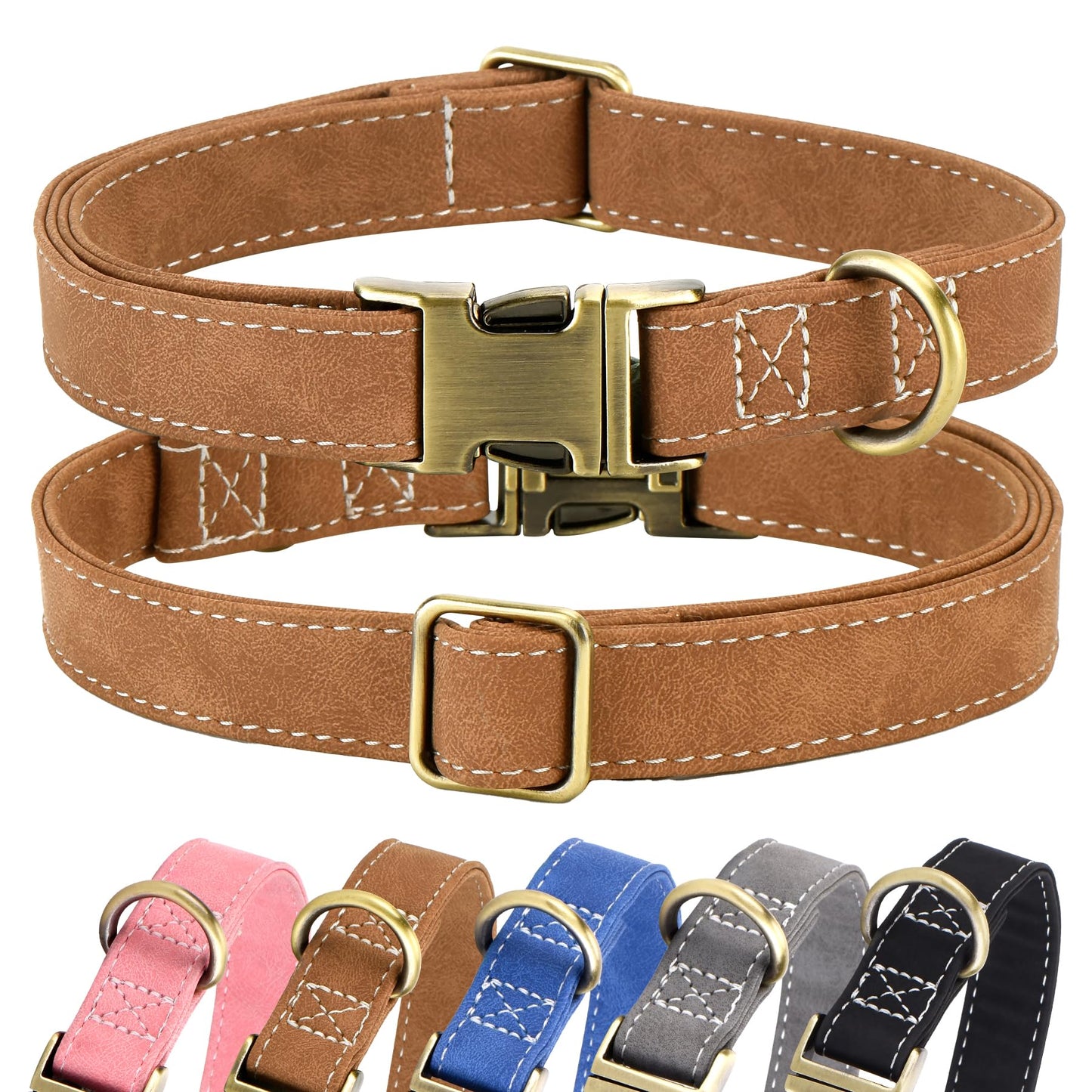 LCG LUCHENGYI Soft Leather Dog Collar Adjustable Heavy Duty Dog Collars with Quick Release Metal Buckle Heavy Duty Basic Dog Collars for Large Medium Dogs Coffee L