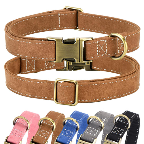 LCG LUCHENGYI Soft Leather Dog Collar Adjustable Heavy Duty Dog Collars with Quick Release Metal Buckle Heavy Duty Basic Dog Collars for Large Medium Dogs Coffee L